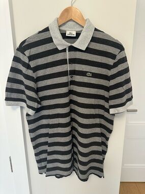 Lacoste Black & Gray Striped Polo Shirt Size 6